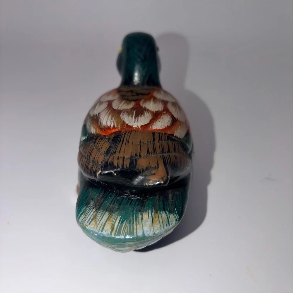 Vintage Hand Carved Wooden Duck Figurine Folk Art Painted Decor | Collectable - Picture 7 of 10
